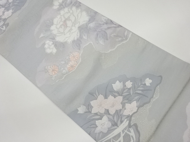 花々に流水模様織出し袋帯